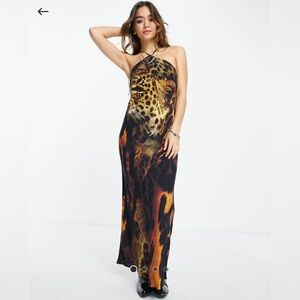 ASOS Halterneck maxi slip dress animal print